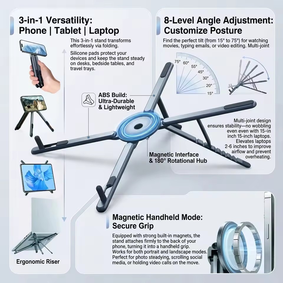 Laptop Office Accessories - Penyangga Ponsel Magnetik Portabel & Tongsis